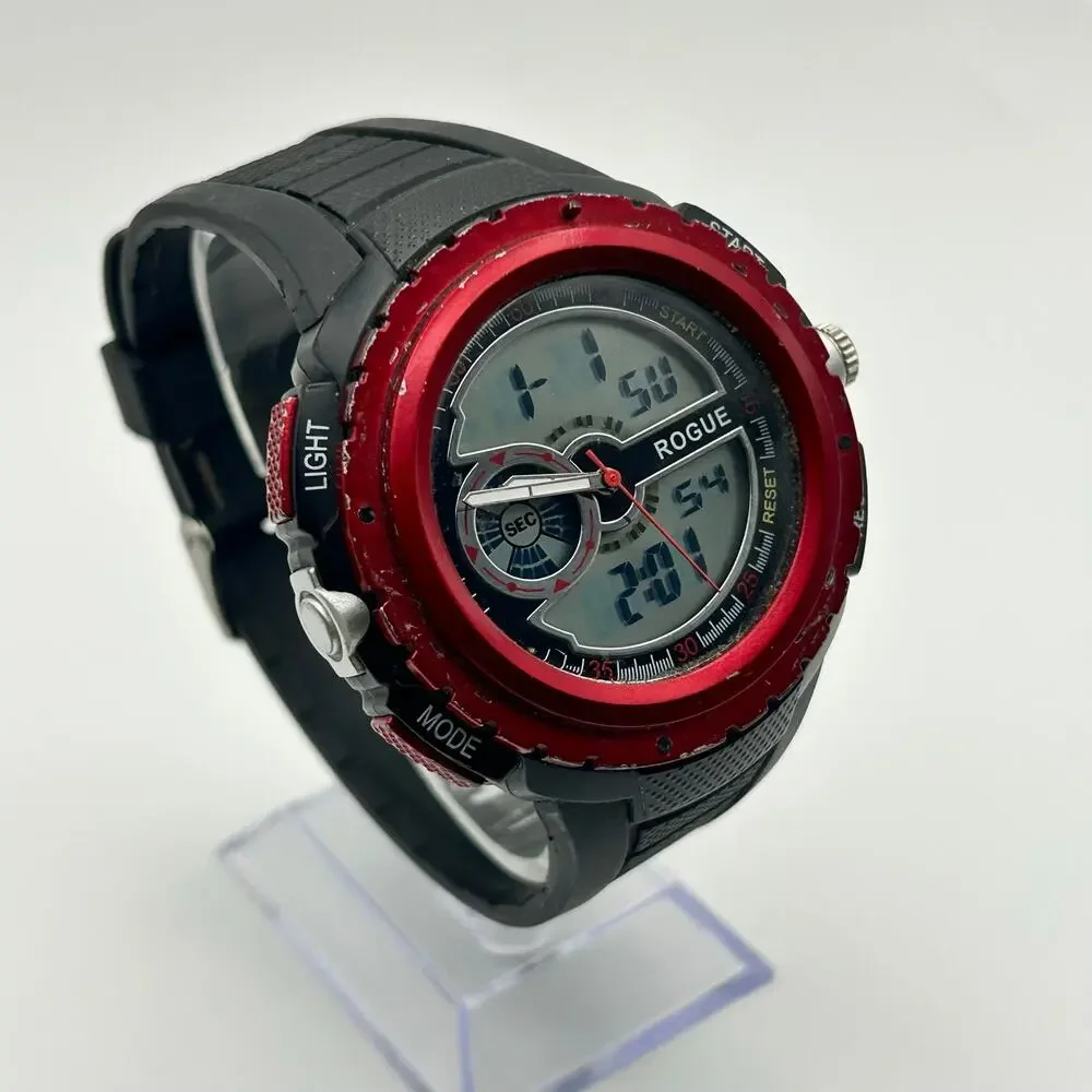 Rogue Red Black Stainless Steel Analog Digital Men’s Watch Working New Battery